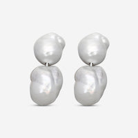 ASSAEL - South Sea Cultured Baroque Pearl Connector Earrings; 22.5 - 14.7mm, Platinum w. Clip Backs - EPC-WSSB00006 - THE SOLIST