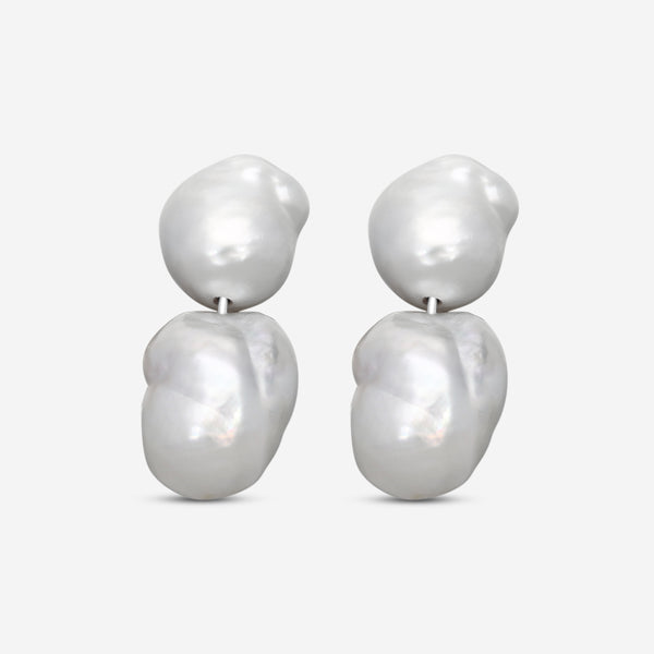 ASSAEL - South Sea Cultured Baroque Pearl Connector Earrings; 22.5 - 14.7mm, Platinum w. Clip Backs - EPC-WSSB00006 - THE SOLIST