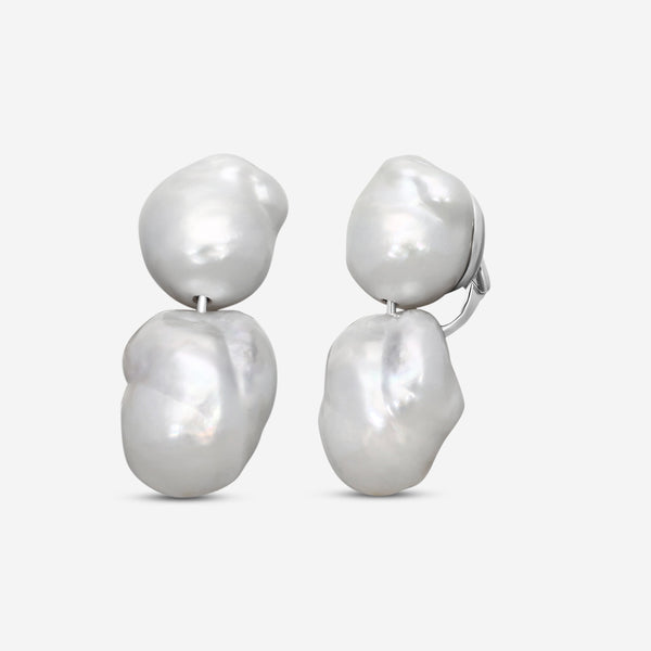 ASSAEL - South Sea Cultured Baroque Pearl Connector Earrings; 22.5 - 14.7mm, Platinum w. Clip Backs - EPC-WSSB00006 - THE SOLIST
