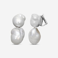 ASSAEL - South Sea Cultured Baroque Pearl Connector Earrings; 22.5 - 14.7mm, Platinum w. Clip Backs - EPC-WSSB00006 - THE SOLIST