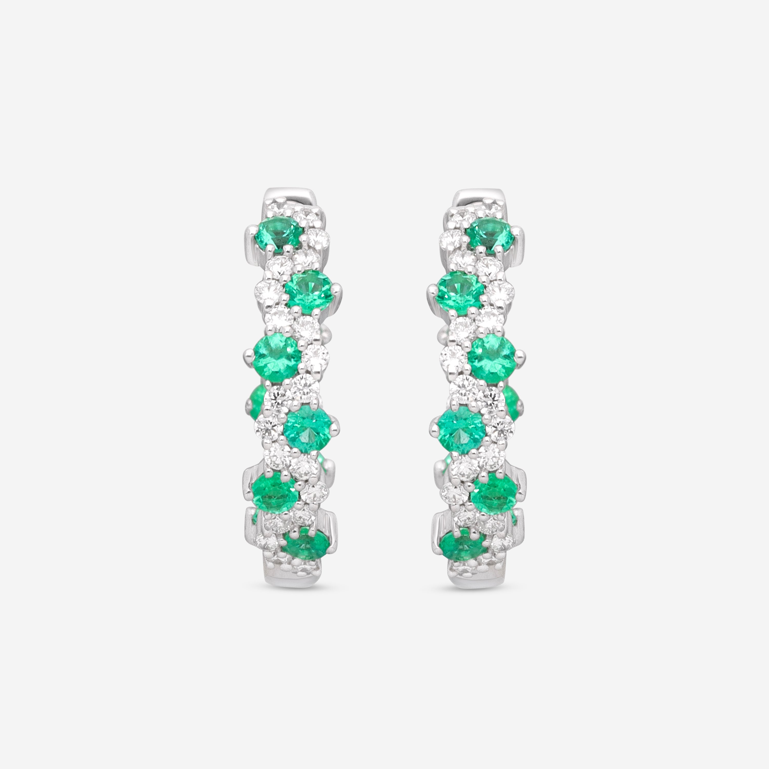 Ina Mar 14K White Gold Emerald and Diamond Hoop Earring ER-071295-EMD
