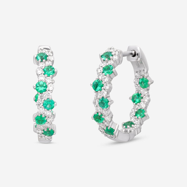 Ina Mar 14K White Gold Emerald and Diamond Hoop Earring ER-071295-EMD
