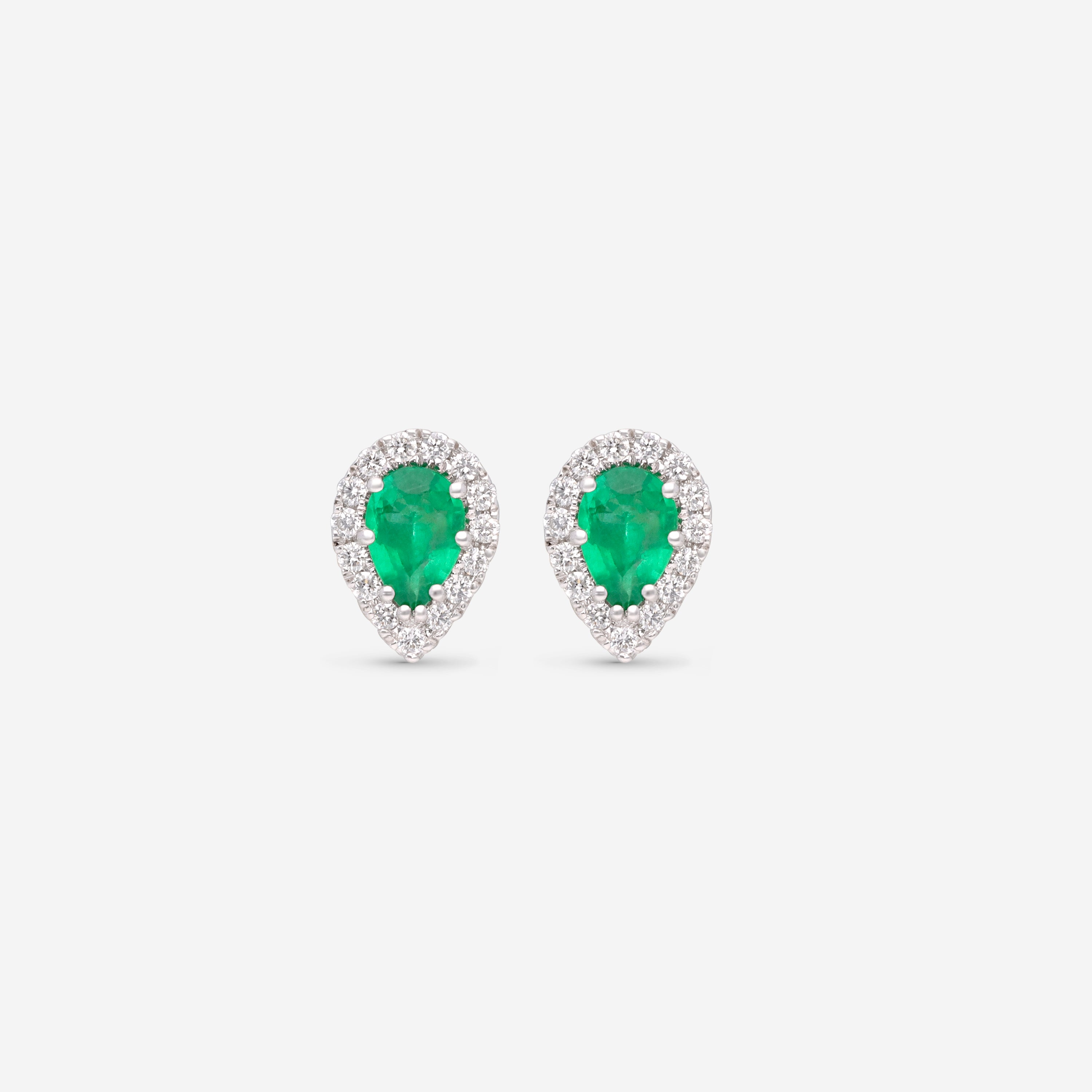 Ina Mar 14K White Gold Pear Shaped Emerald with Diamond Halo Stud Earrings