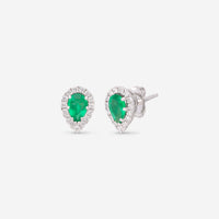 Ina Mar 14K White Gold Pear Shaped Emerald with Diamond Halo Stud Earrings - THE SOLIST