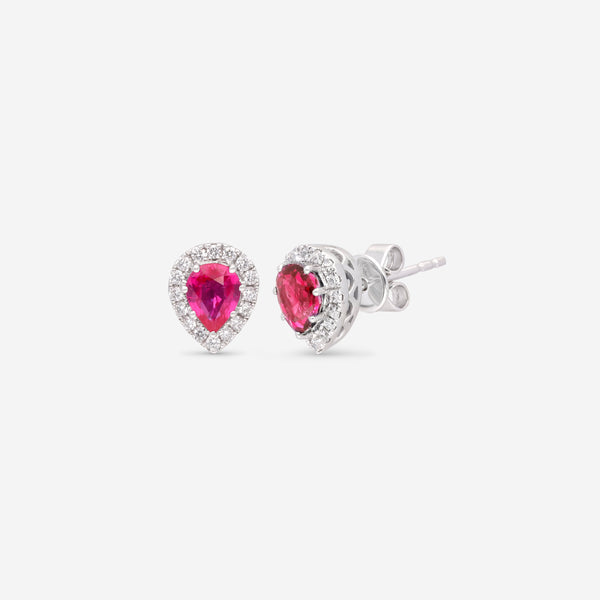 Ina Mar 14K White Gold Pear Shaped Ruby with Diamond Halo Studs Earrings ER-077554-Ruby