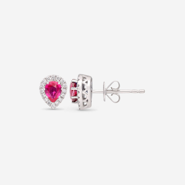 Ina Mar 14K White Gold Pear Shaped Ruby with Diamond Halo Studs Earrings ER-077554-Ruby - THE SOLIST