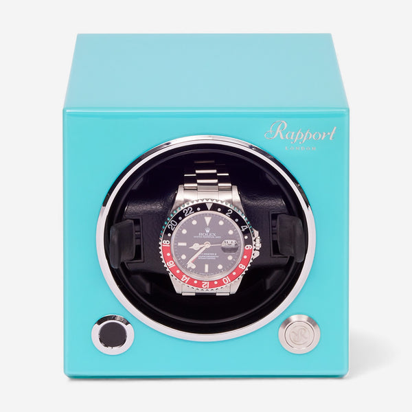 Rapport London Evolution Turquoise Wood & Lacquer Cube Watch Winder EV