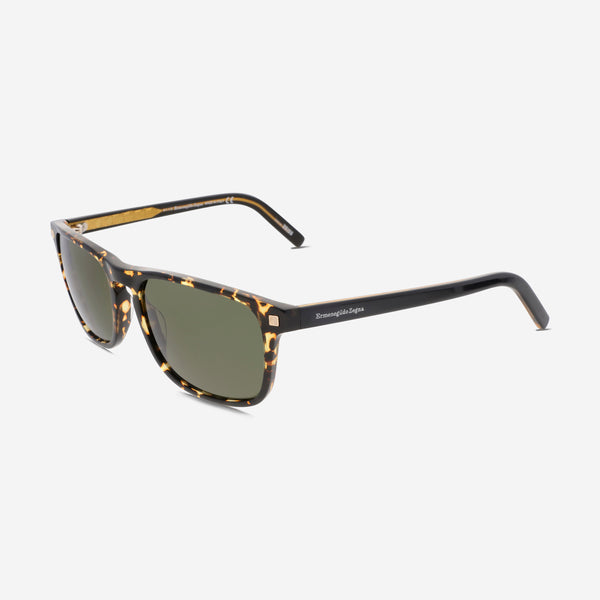 Ermenegildo Zegna Men's Dark Havana & Green Square Sunglasses EZ0173