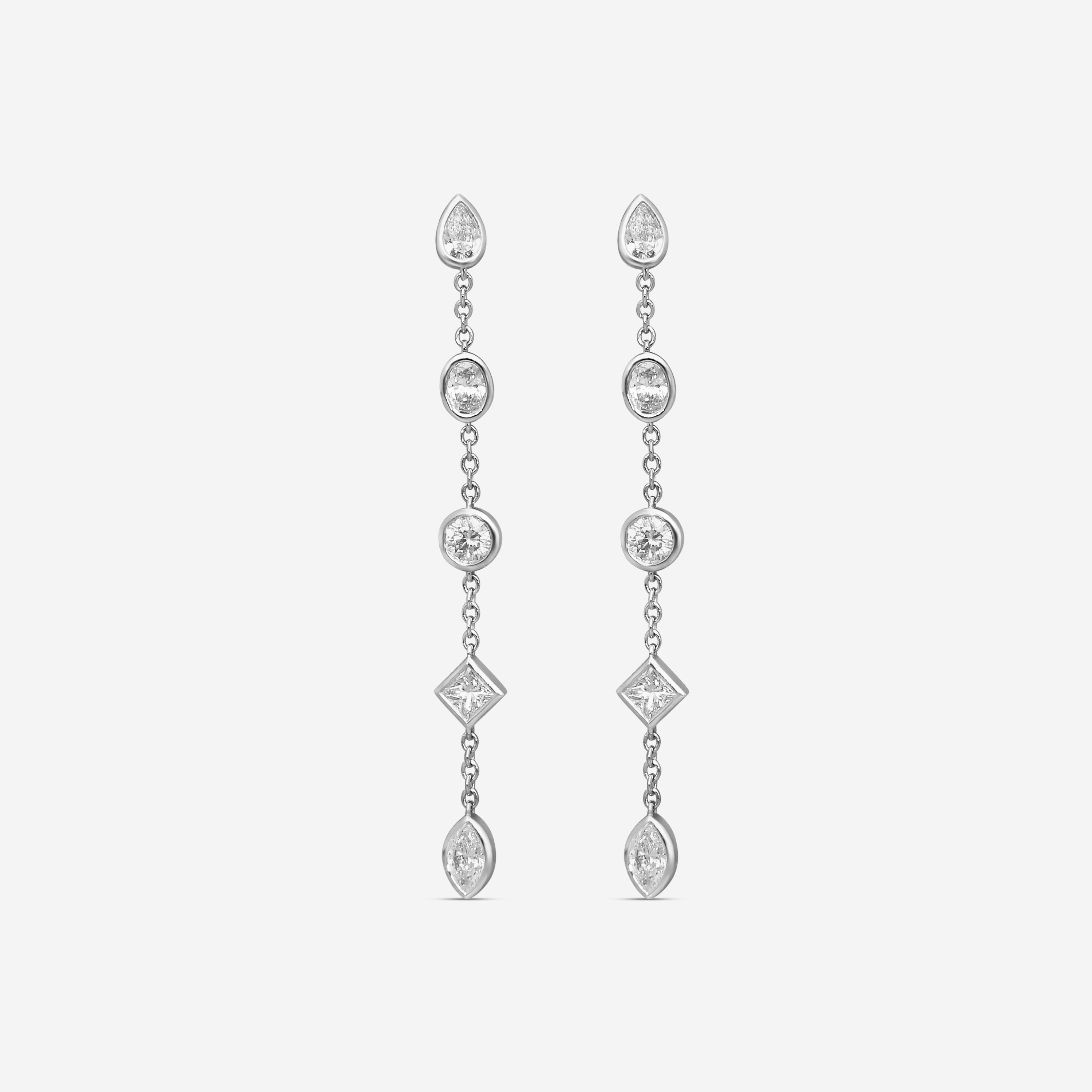 Mémoire Cascade 18K White Gold Mixed Fancy Shape Diamond Drop Earrings FEZY159