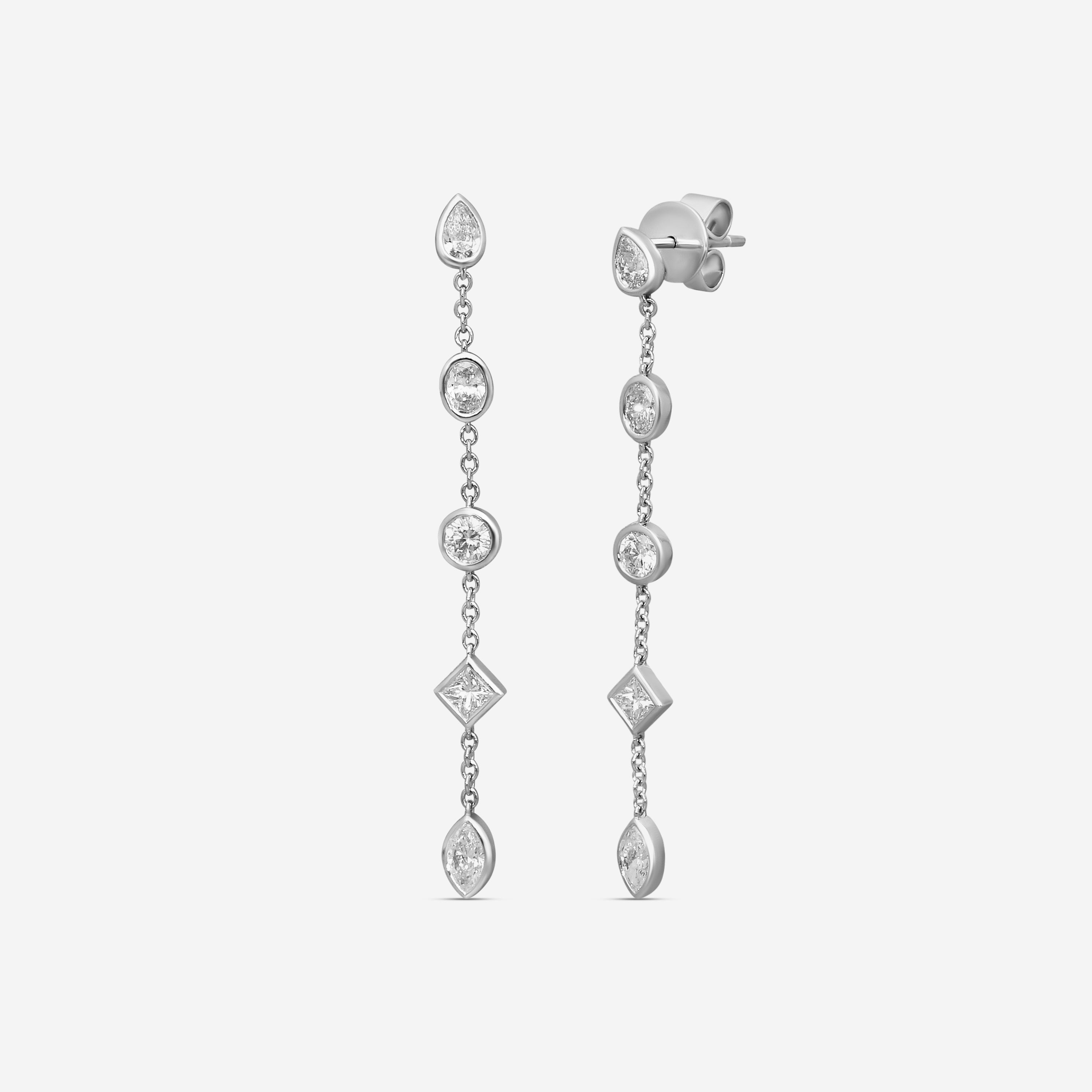 Mémoire Cascade 18K White Gold Mixed Fancy Shape Diamond Drop Earrings FEZY159