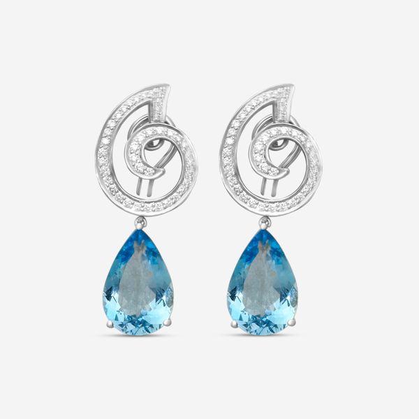 Suna Platinum Diamond & Aquamarine Drop Earrings E2290AQP
