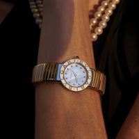 Bulgari Bulgari 26mm Stainless Steel and 18k Rose Gold Diamond Dial Quartz Ladies Watch 102147