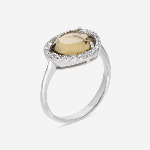 SuperOro Greta 18K White Gold Diamond & Olive Quartz Statement Ring GRETA/A001a