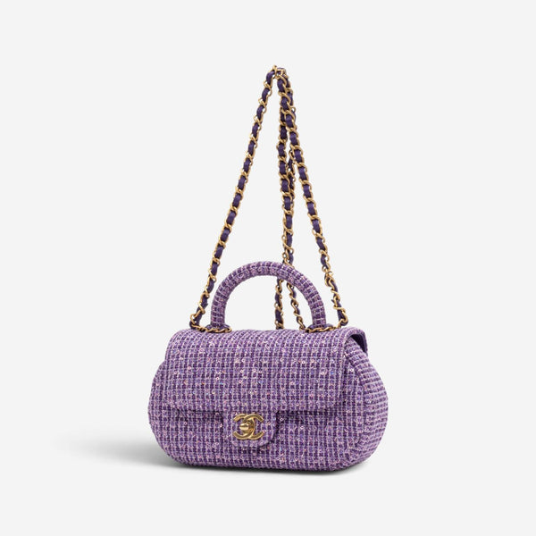 Chanel Purple Tweed Sequin Canvas Top Handle Flap Bag GTA0176