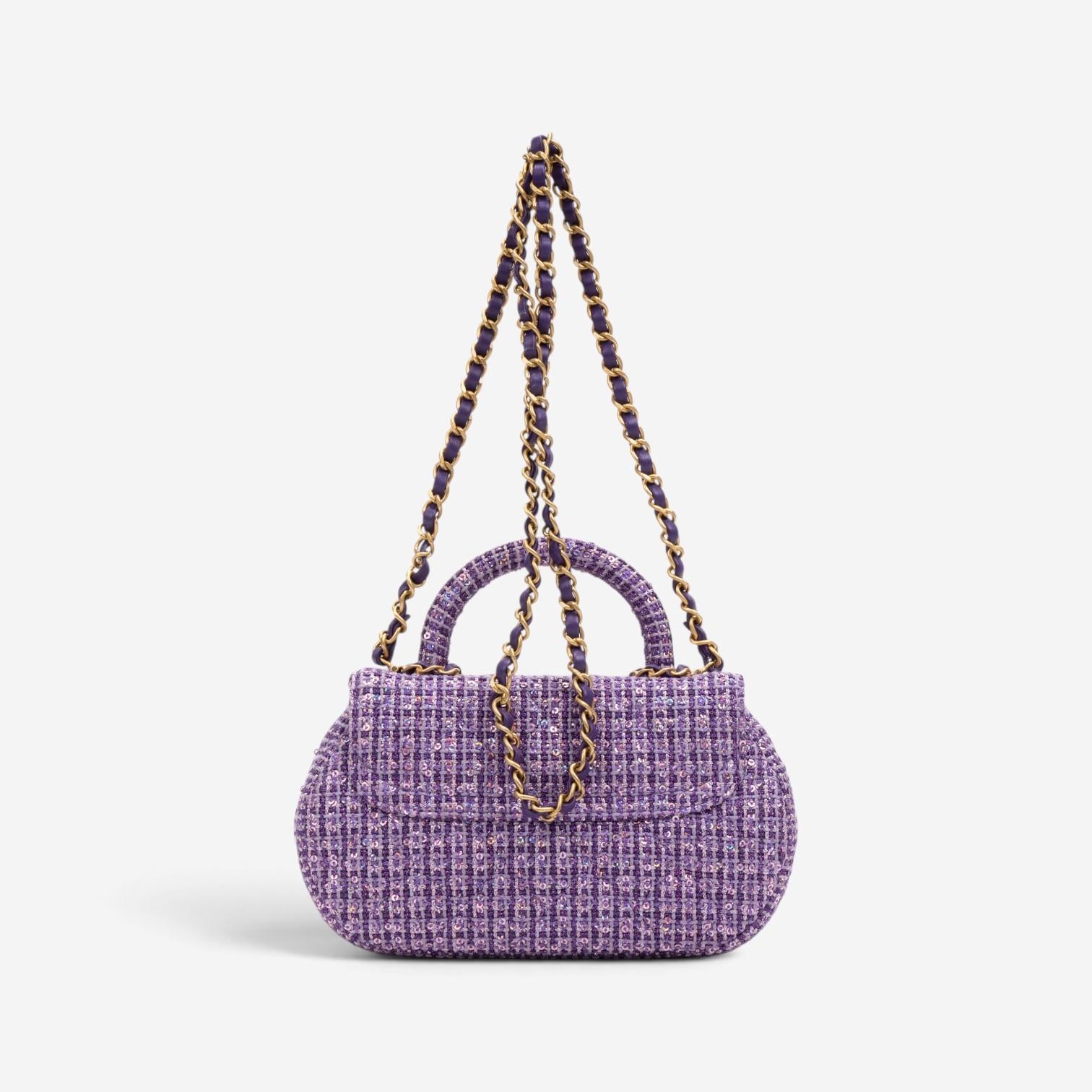 Chanel Purple Tweed Sequin Canvas Top Handle Flap Bag GTA0176