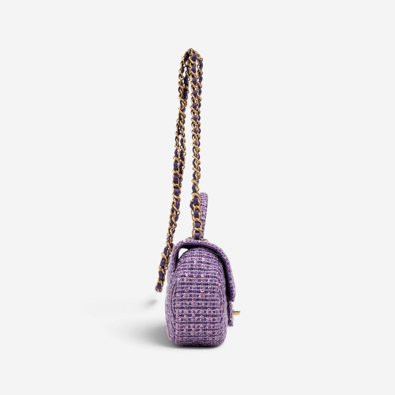Chanel Purple Tweed Sequin Canvas Top Handle Flap Bag GTA0176