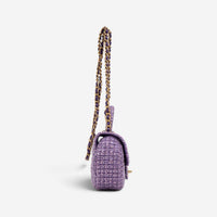Chanel Purple Tweed Sequin Canvas Top Handle Flap Bag GTA0176