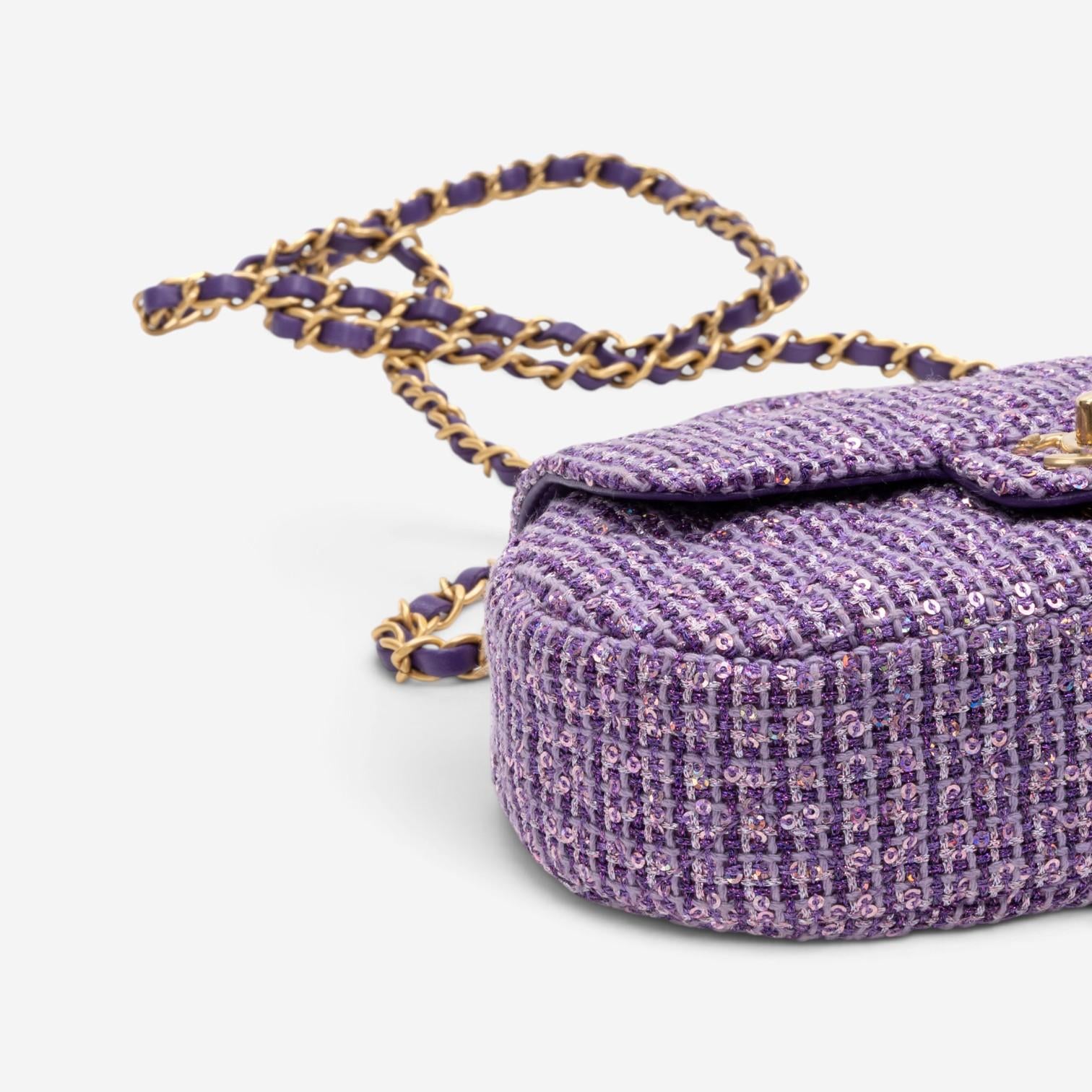Chanel Purple Tweed Sequin Canvas Top Handle Flap Bag GTA0176