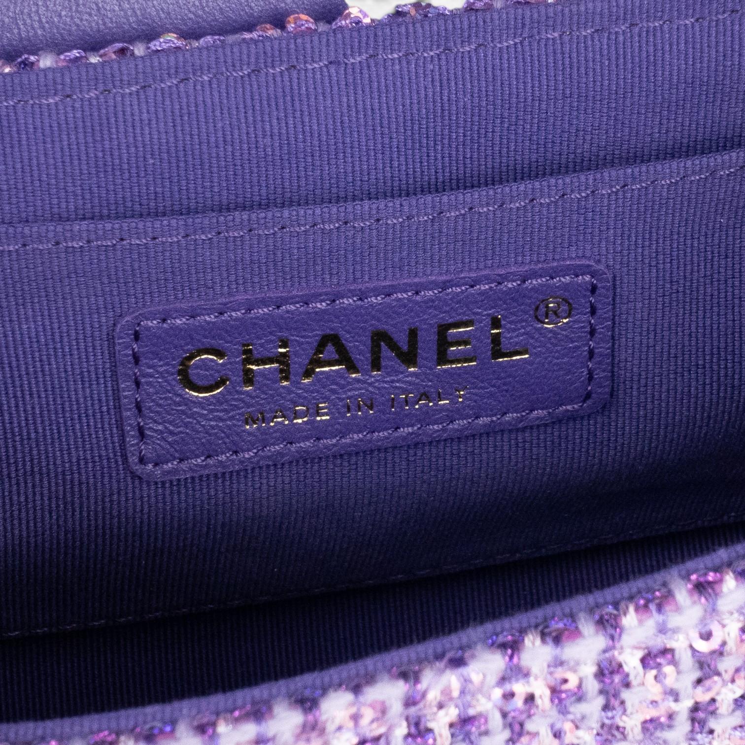 Chanel Purple Tweed Sequin Canvas Top Handle Flap Bag GTA0176