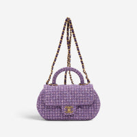 Chanel Purple Tweed Sequin Canvas Top Handle Flap Bag GTA0176