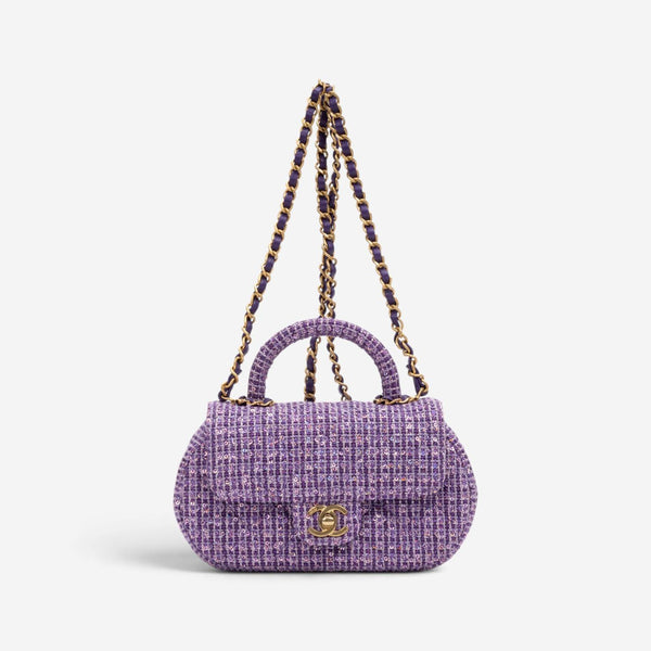 Chanel Purple Tweed Sequin Canvas Top Handle Flap Bag GTA0176