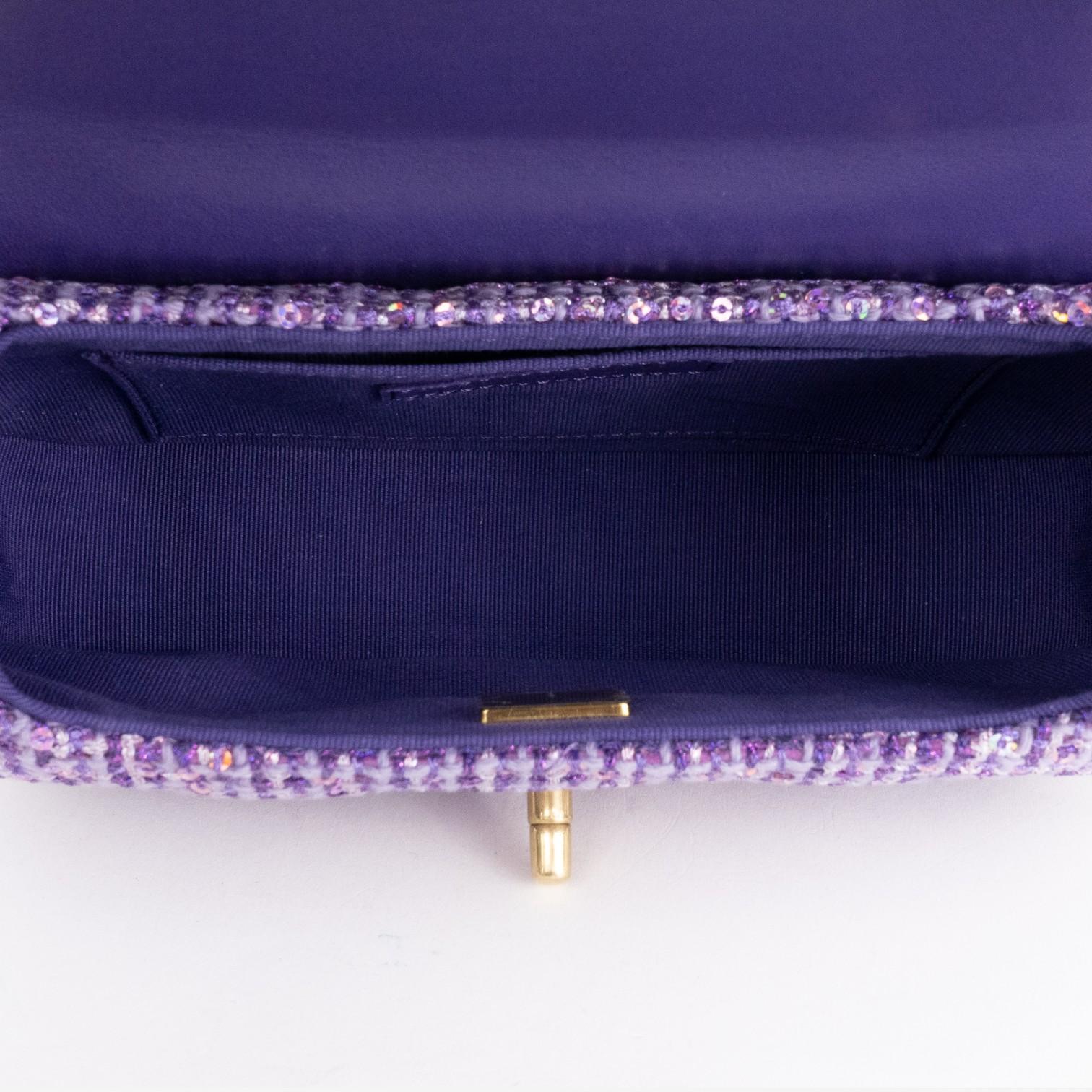 Chanel Purple Tweed Sequin Canvas Top Handle Flap Bag GTA0176
