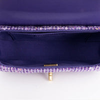 Chanel Purple Tweed Sequin Canvas Top Handle Flap Bag GTA0176