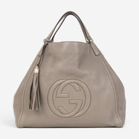 Gucci Soho Gray Grained Calfskin Leather Hobo Bag GTA0654