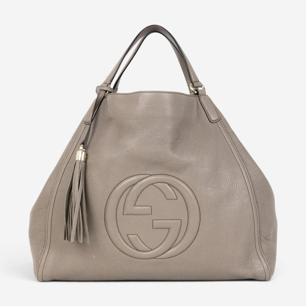 Gucci Soho Gray Grained Calfskin Leather Hobo Bag GTA0654