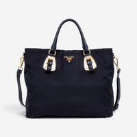 Prada Black Nylon Canvas Leather Crossbody Tote Bag GTA1057