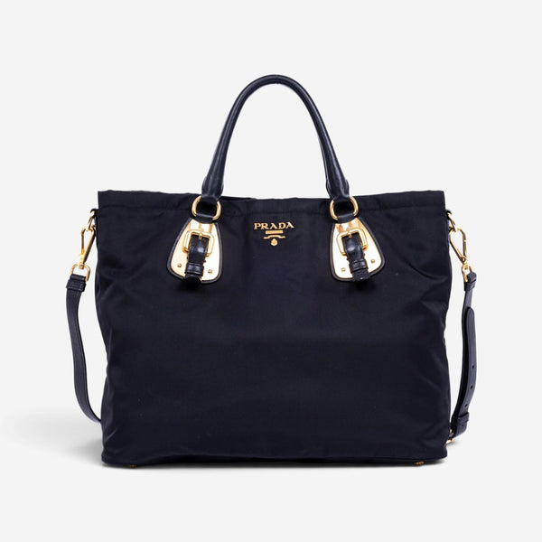 Prada Black Nylon Canvas Leather Crossbody Tote Bag GTA1057