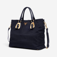 Prada Black Nylon Canvas Leather Crossbody Tote Bag GTA1057