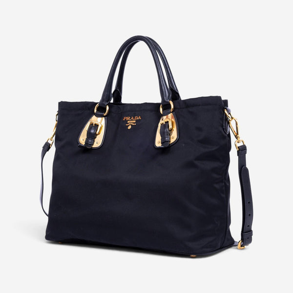 Prada Black Nylon Canvas Leather Crossbody Tote Bag GTA1057