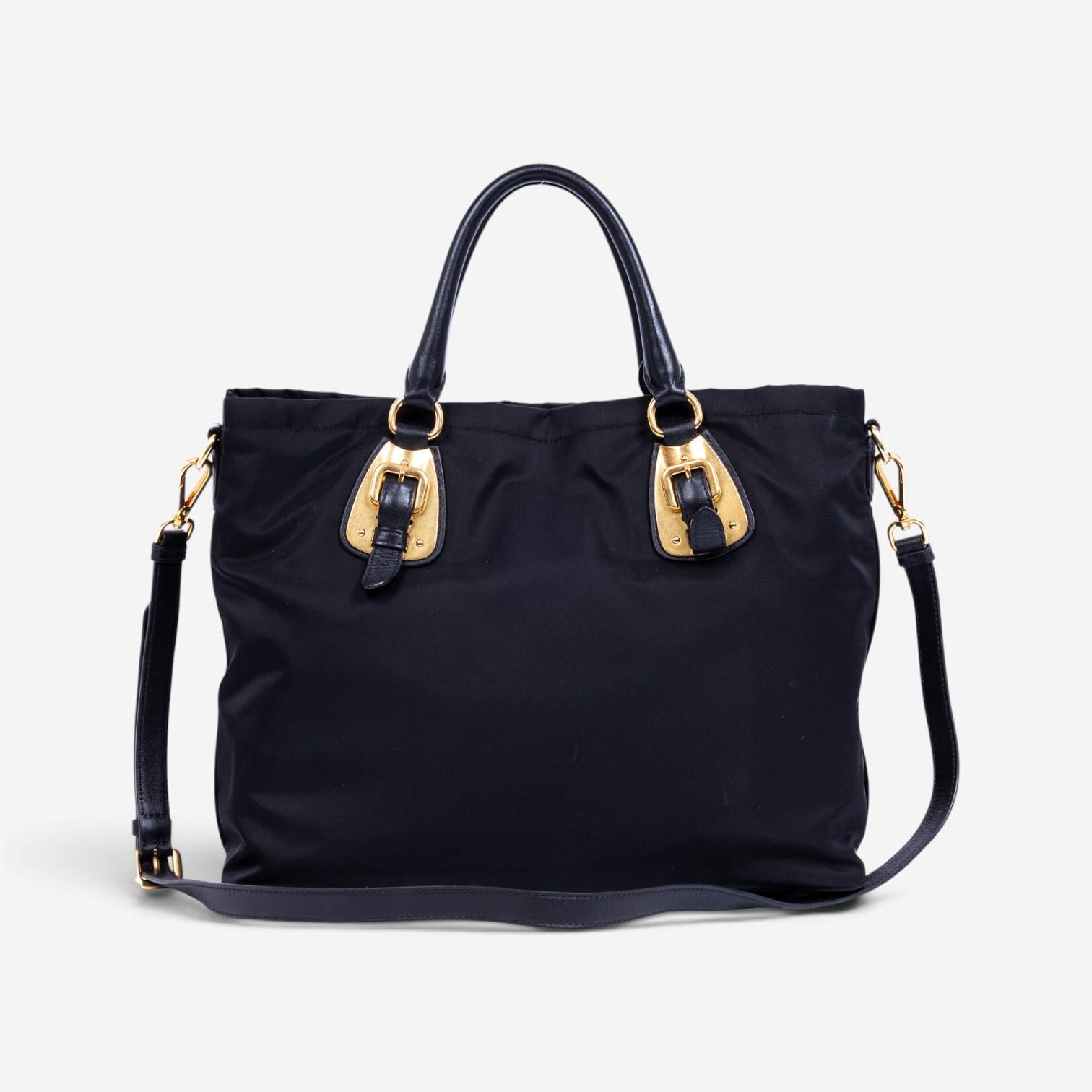Prada Black Nylon Canvas Leather Crossbody Tote Bag GTA1057
