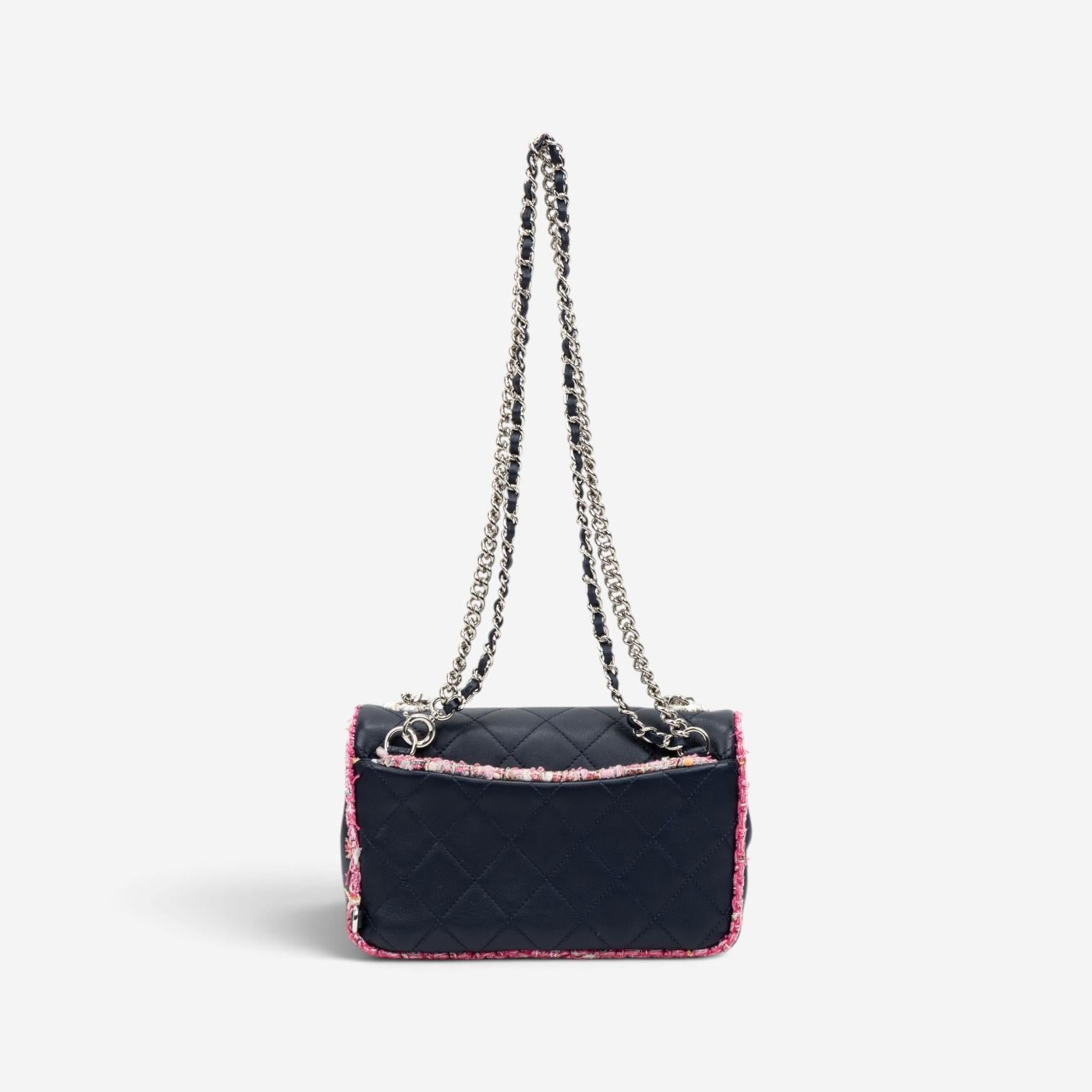 Chanel Black Tweed Canvas Lambskin Single Flap Shoulder Bag GTU0022