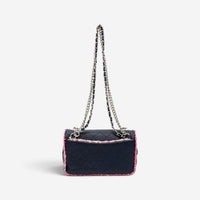 Chanel Black Tweed Canvas Lambskin Single Flap Shoulder Bag GTU0022