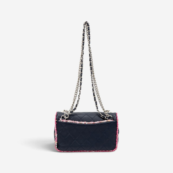 Chanel Black Tweed Canvas Lambskin Single Flap Shoulder Bag GTU0022