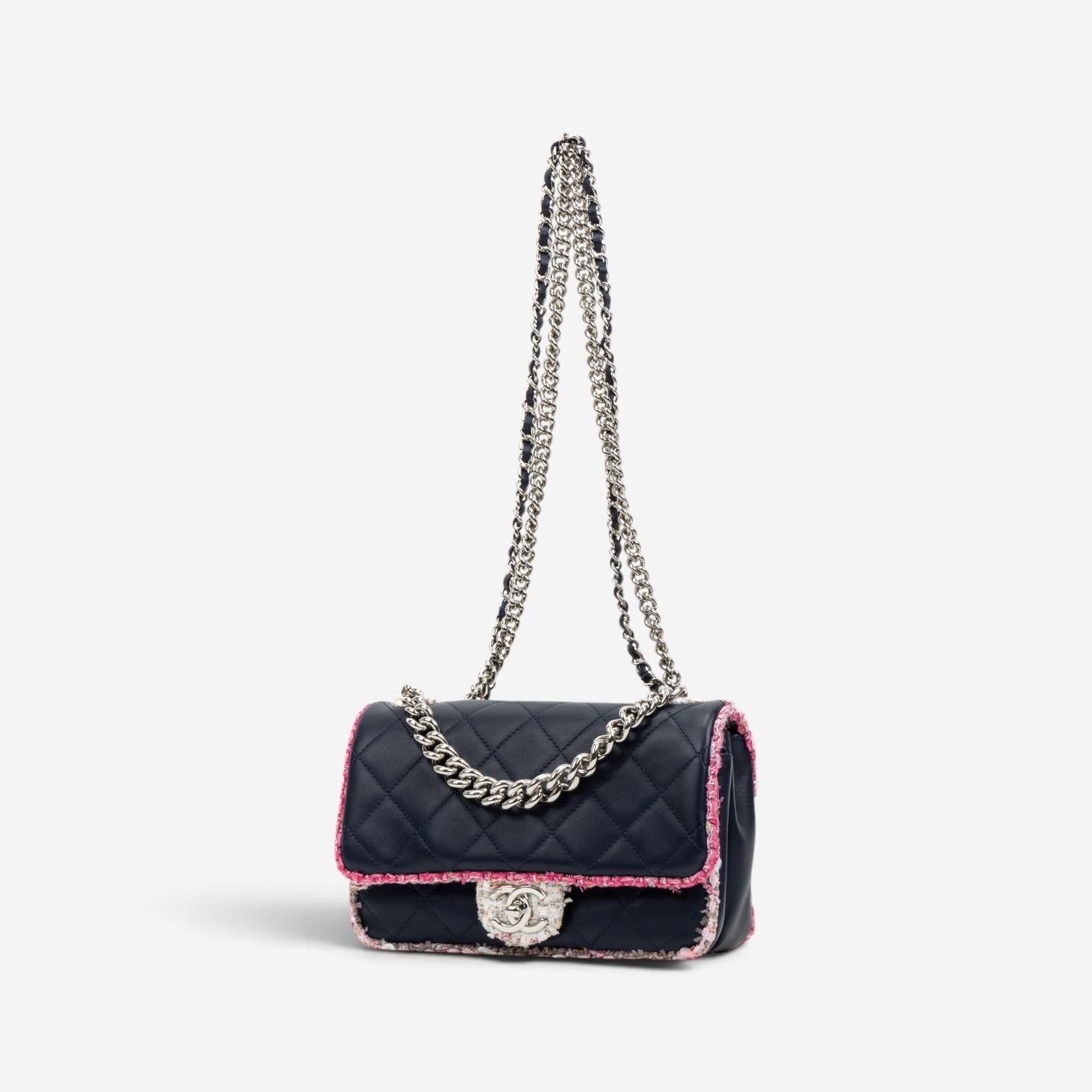 Chanel Black Tweed Canvas Lambskin Single Flap Shoulder Bag GTU0022