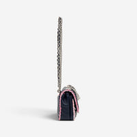 Chanel Black Tweed Canvas Lambskin Single Flap Shoulder Bag GTU0022