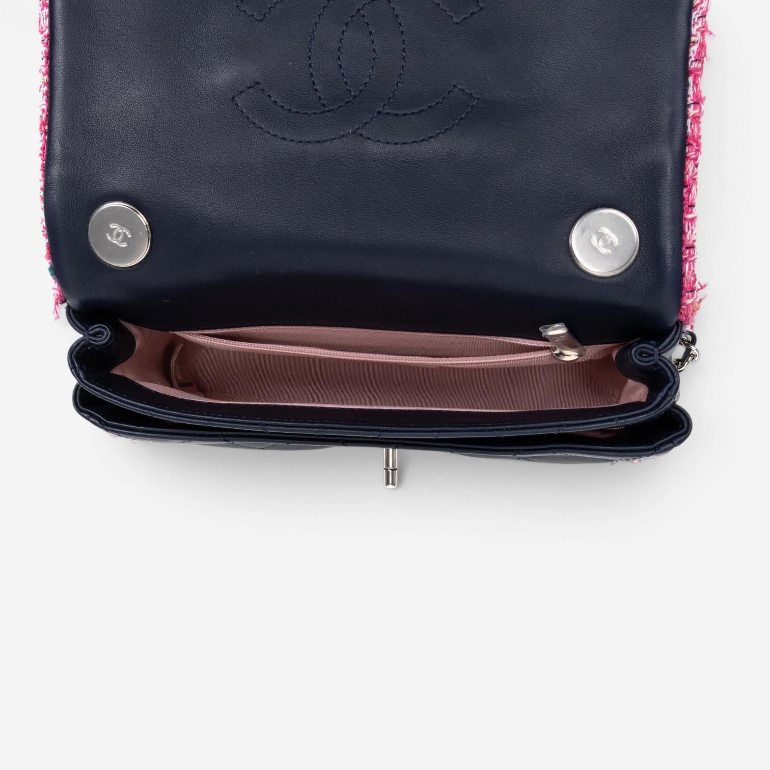 Chanel Black Tweed Canvas Lambskin Single Flap Shoulder Bag GTU0022