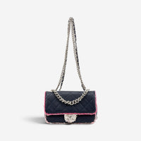 Chanel Black Tweed Canvas Lambskin Single Flap Shoulder Bag GTU0022