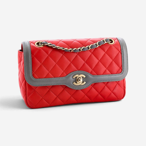 Chanel Classic Red Lambskin Leather Single Flap Bag GTU0484