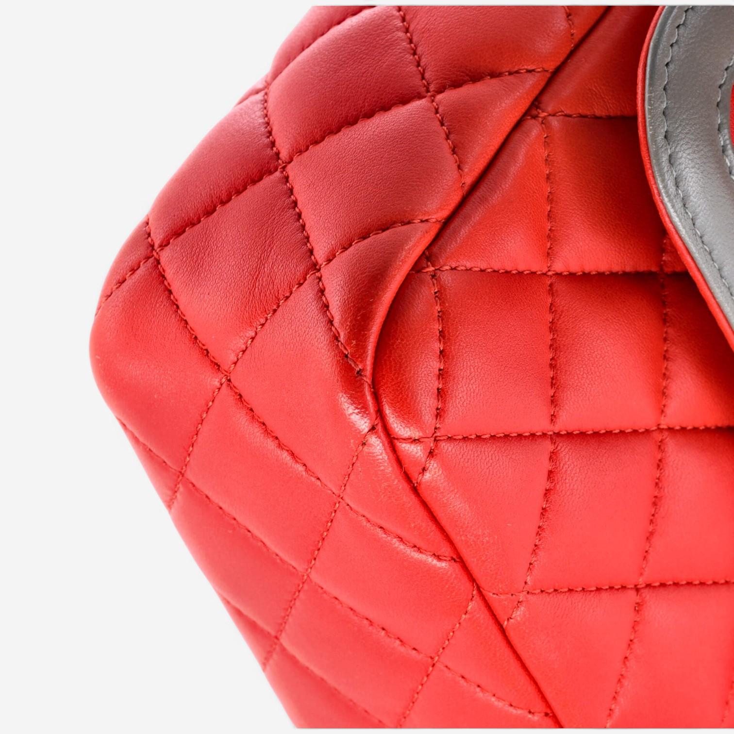 Chanel Classic Red Lambskin Leather Single Flap Bag GTU0484