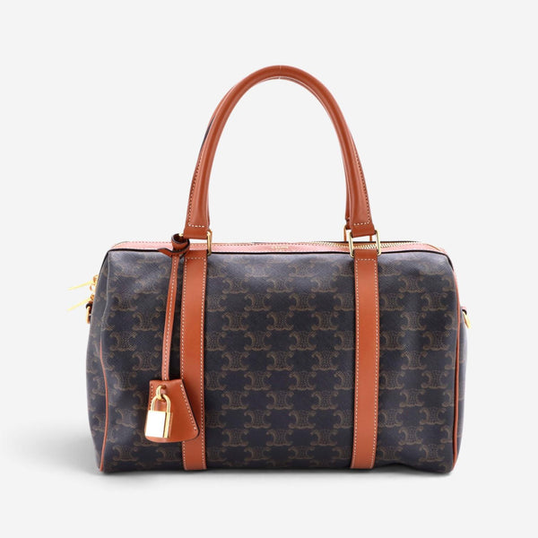 Celine Triomphe Brown Macadam Coated Canvas Medium Boston Bag GTU0554