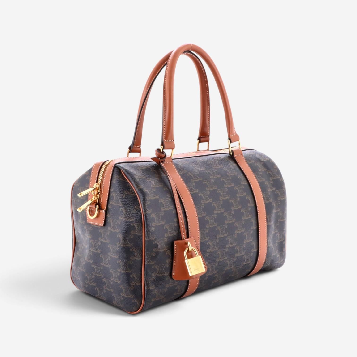 Celine Triomphe Brown Macadam Coated Canvas Medium Boston Bag GTU0554