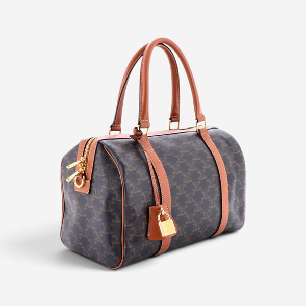 Celine Triomphe Brown Macadam Coated Canvas Medium Boston Bag GTU0554