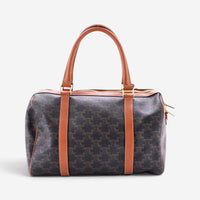Celine Triomphe Brown Macadam Coated Canvas Medium Boston Bag GTU0554