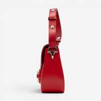 Gucci 1955 Horsebit Assymetric Small Red Calfskin Leather Shoulder Bag GTU0686