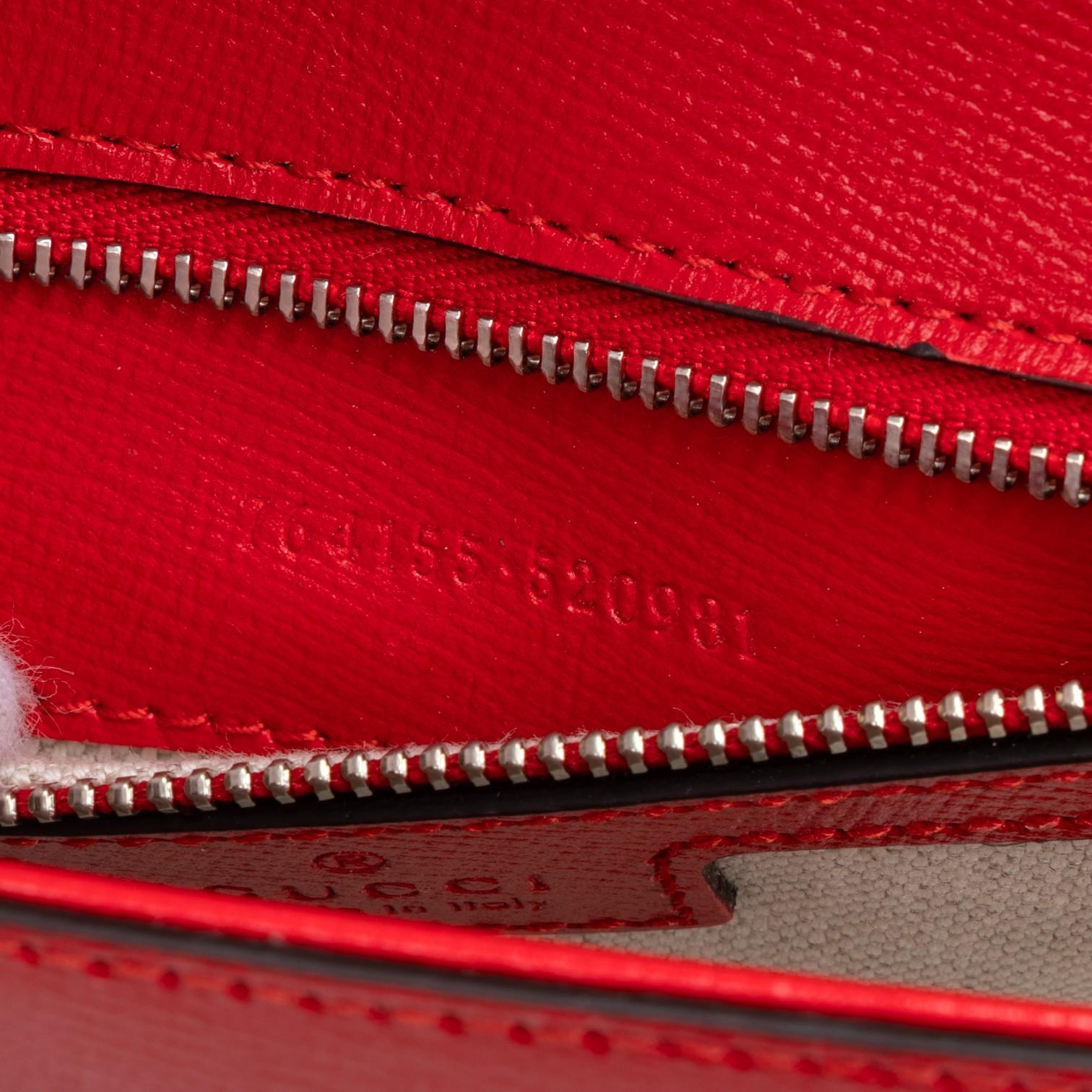 Gucci 1955 Horsebit Assymetric Small Red Calfskin Leather Shoulder Bag GTU0686