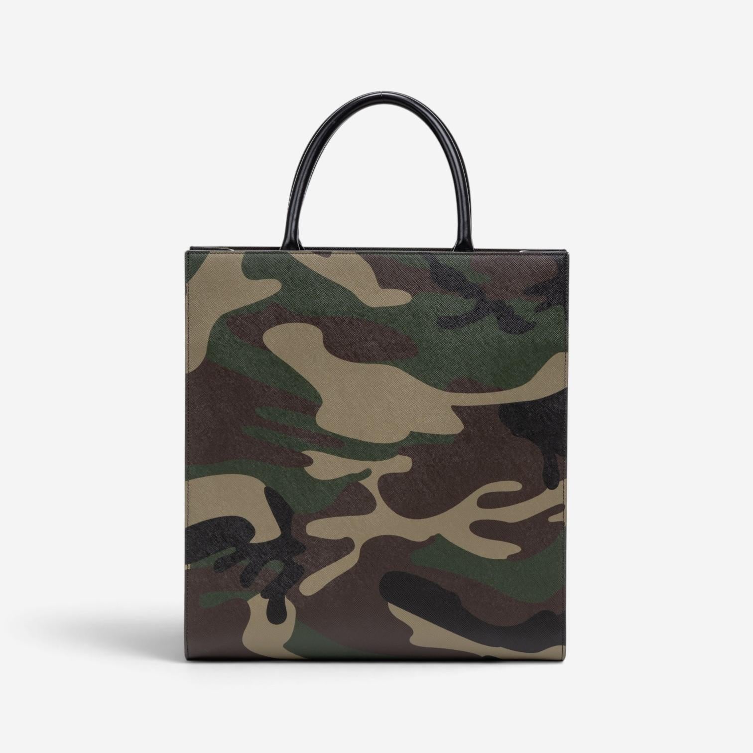 Celine Camouflage Khaki Canvas Medium Vertical Cabas Tote Bag GTU071